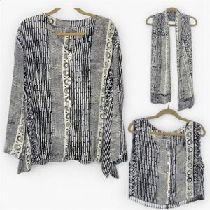 Tienda Ho 3-Piece Boho Set Top Vest Scarf Button Front Women's OS Lagenlook